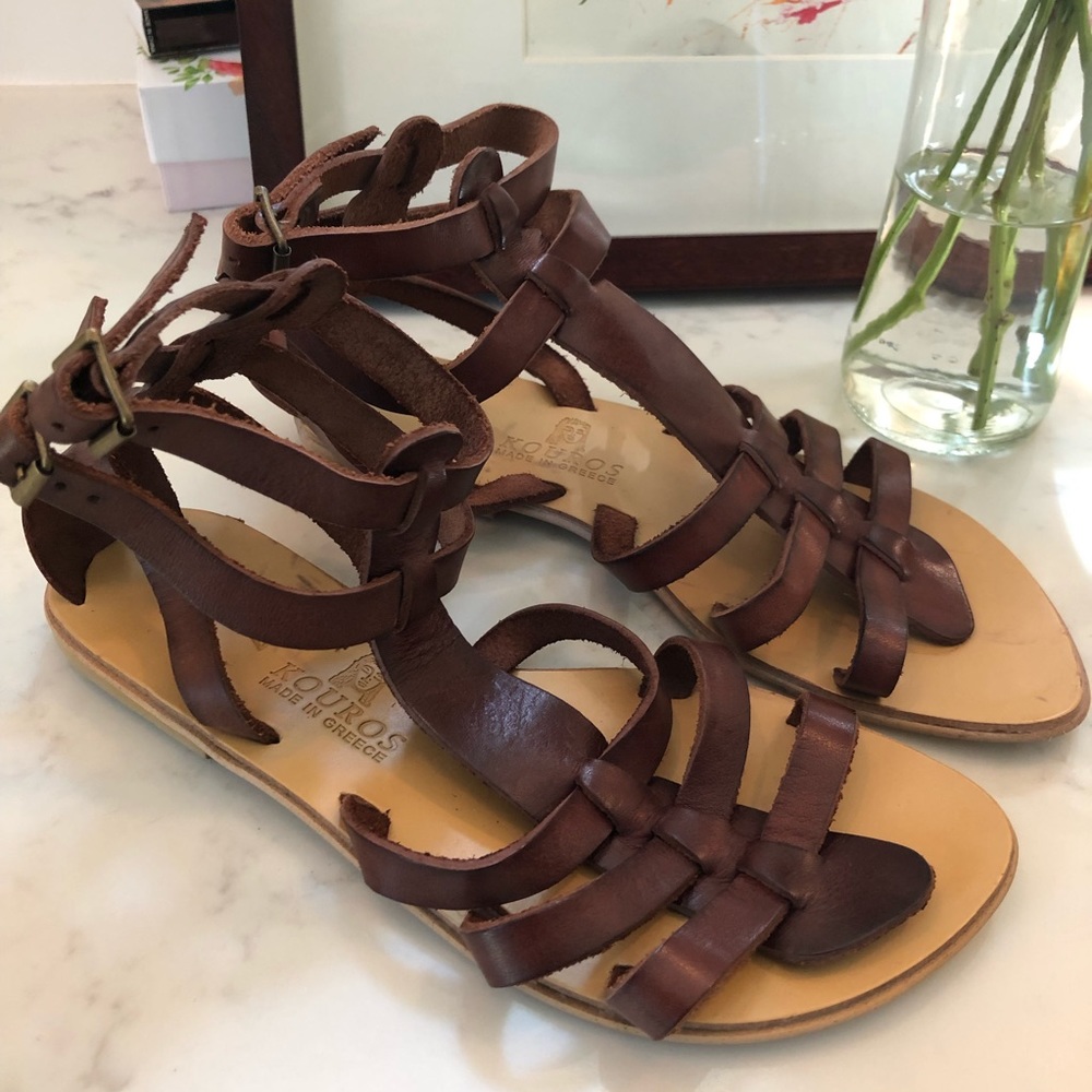 Handmade Greek brown leather sandals